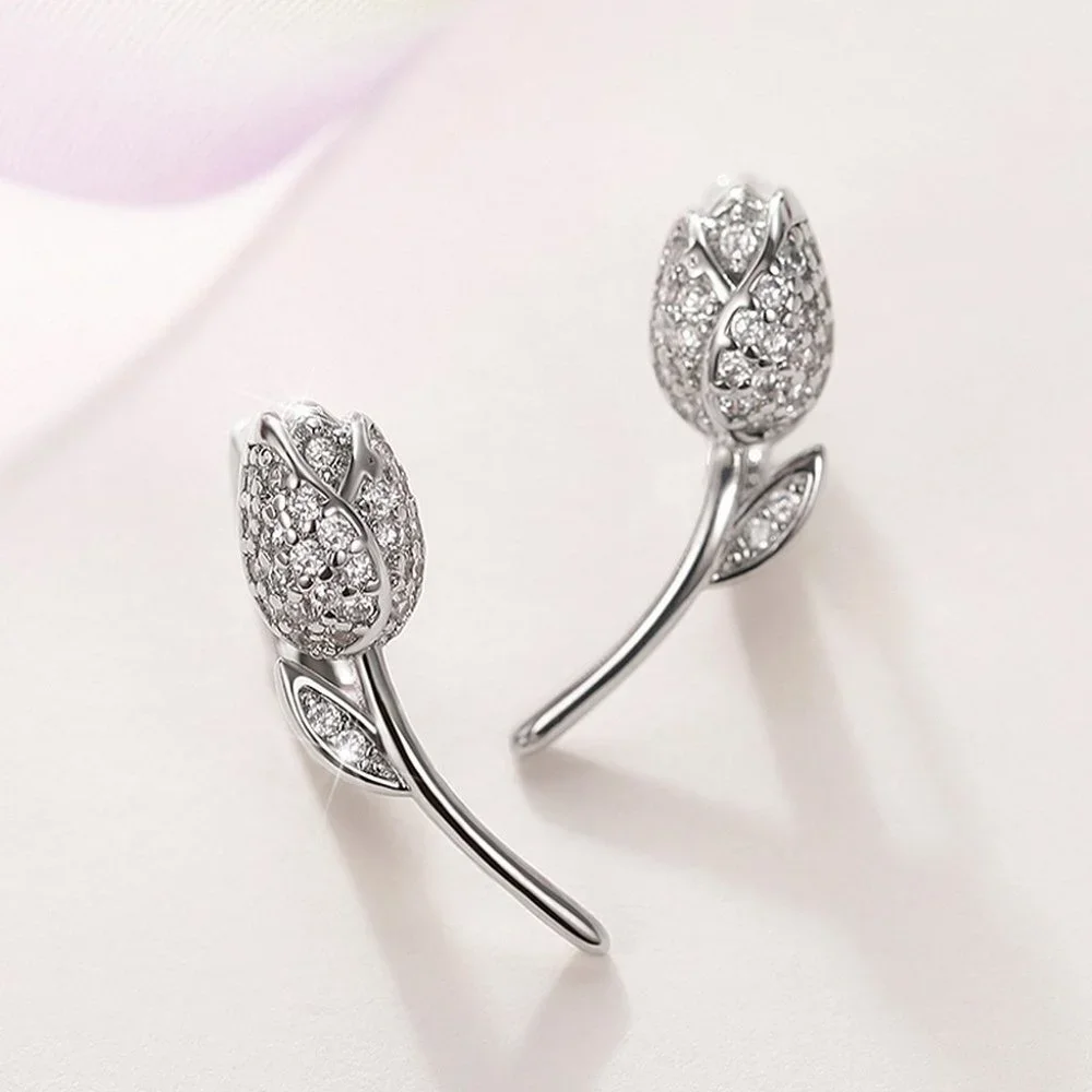 Flower Shape CZ Earring Studs for Women18k Gold Plating Earrings, HA4506
